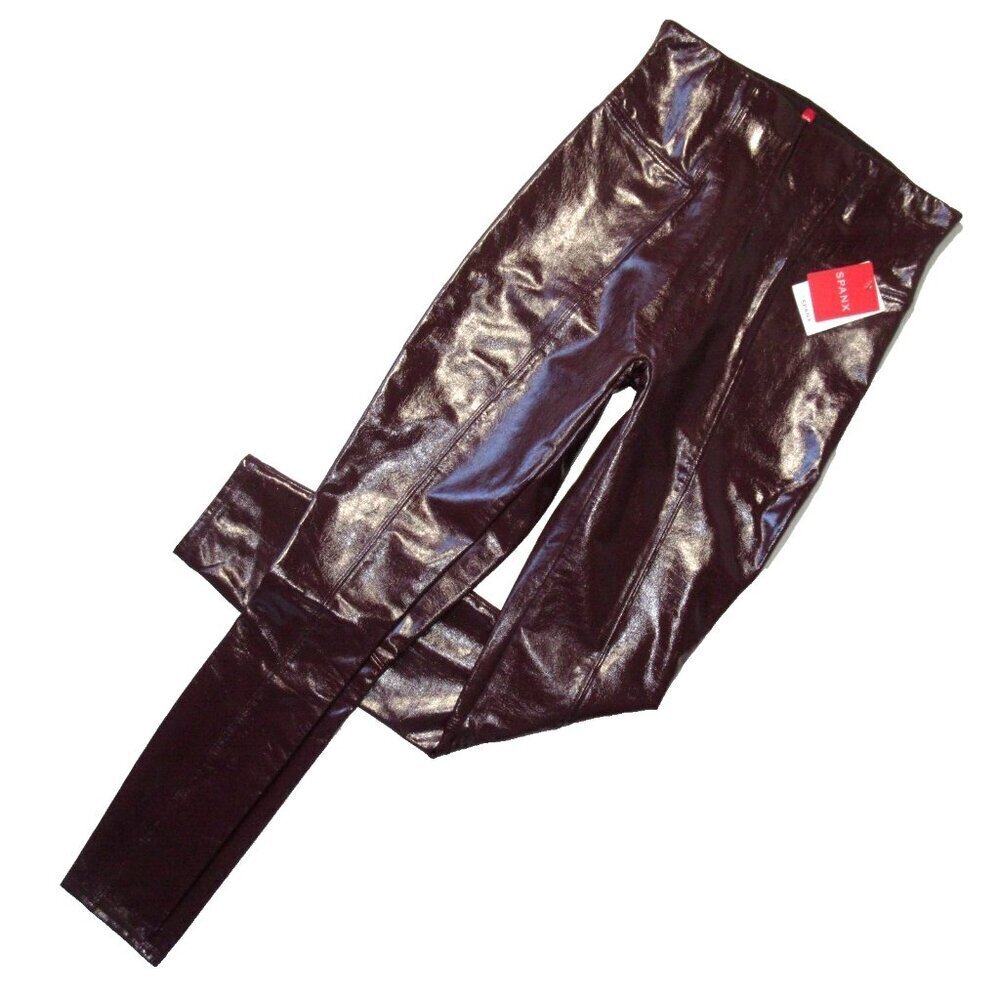 NWT SPANX 20301R Faux Patent Leather Leggings in Ruby Glossy S